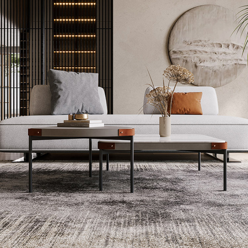 Light luxury rock slab coffee table living room minimalist size coffee table combination designer creative net red saddle leather special-shaped coffee table