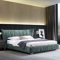 Italian minimalist Net red ins real leather bed modern light luxury master bed leather bed double bed 1 8 m wedding bed furniture