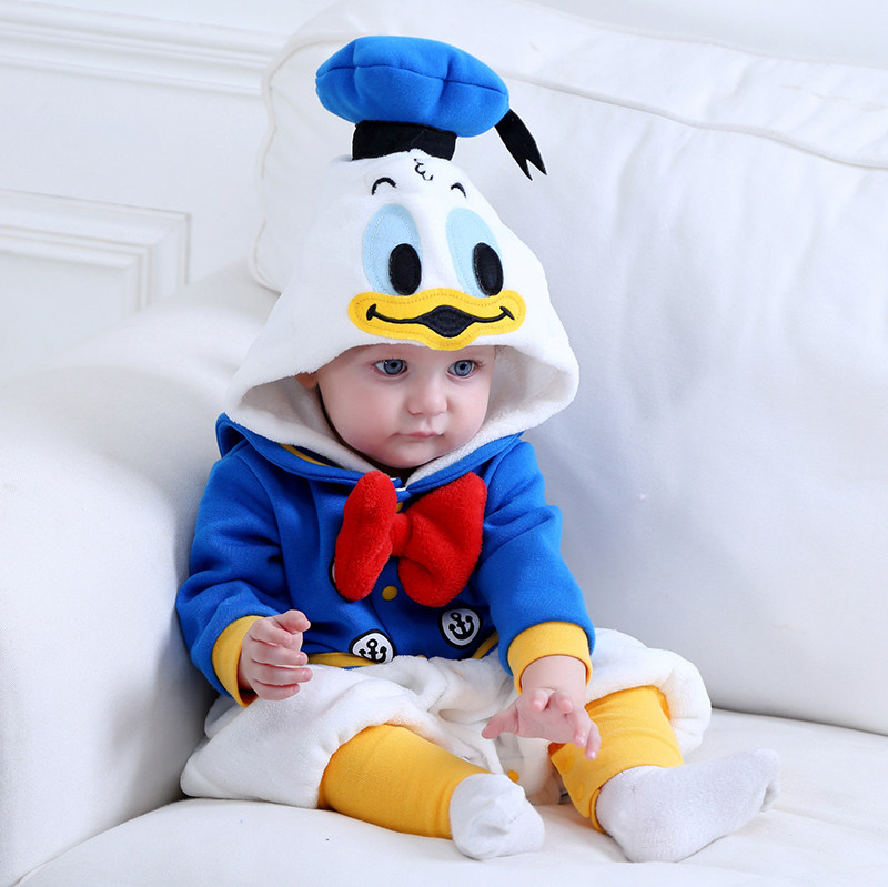 Baby winter clothes spring and autumn thin cute baby one-piece clothes autumn and winter suit plus fleece cartoon baby going out climbing clothes