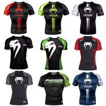  Muay thai tights short-sleeved UFC fighting fighting running sports fitness clothes boxing sanda training clothes mens and womens summer