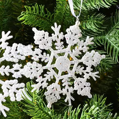 CHRISTMAS TREE PENDANT CHRISTMAS WINDOW SNOWFLAKE PENDANT 10 12 15CM WHITE and SILVER GLITTER SNOWFLAKE PENDANT