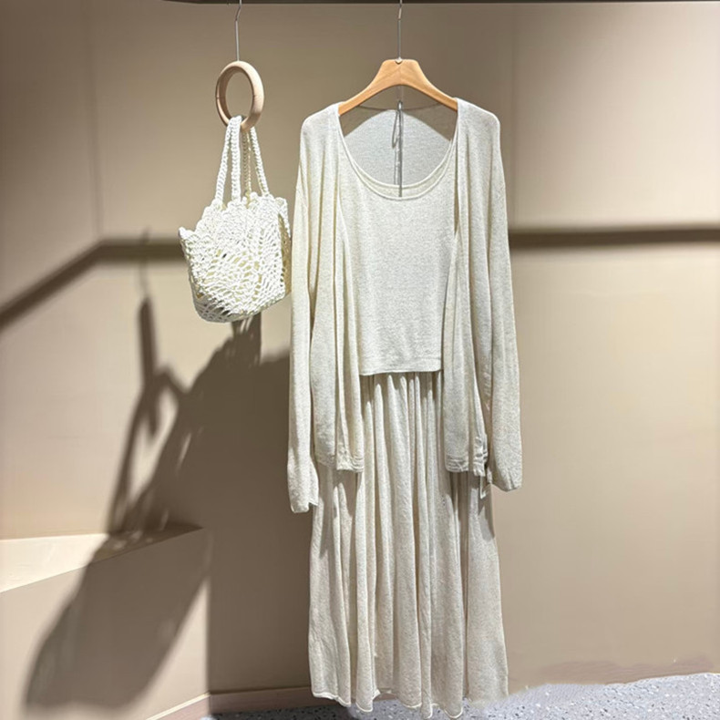 [Same Style as in Shopping Malls] Mujia Genuine 26 Summer and Autumn New Knit Cardigan, Camisole, and Skirt Three-Piece Set for Women
