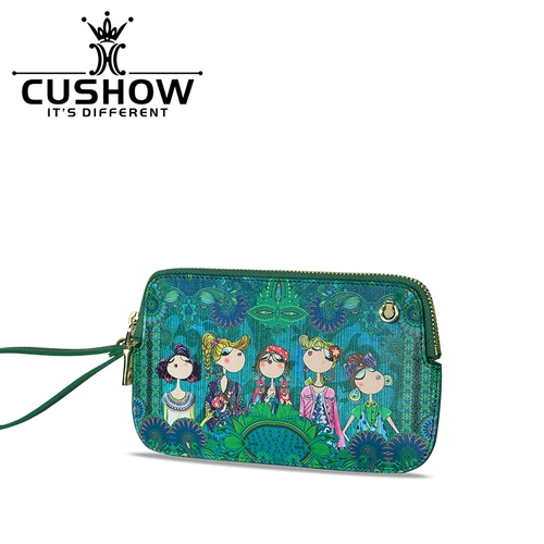 卡秀原创印花牛皮手拿包2025新款百搭炼条真皮女包单肩斜挎小包包