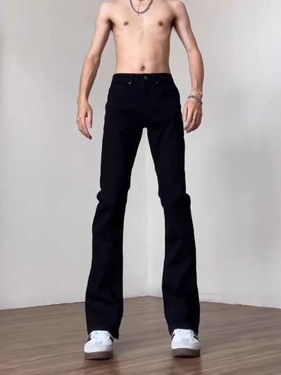 柳叶弯刀牛仔裤男秋冬加绒直筒窄版裤子cleanfit美式显腿长微喇裤