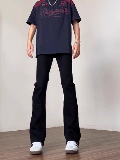 柳叶弯刀牛仔裤男秋冬加绒直筒窄版裤子cleanfit美式显腿长微喇裤