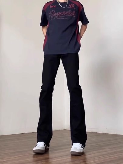 柳叶弯刀牛仔裤男秋冬加绒直筒窄版裤子cleanfit美式显腿长微喇裤