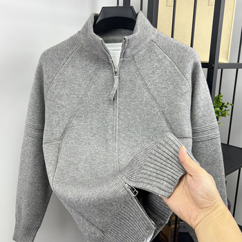 Knitted cardigan men's sweater jacket stand collar zipper jacquard Knitted cardigan men's sweater jacket stand collar zipper jacquard