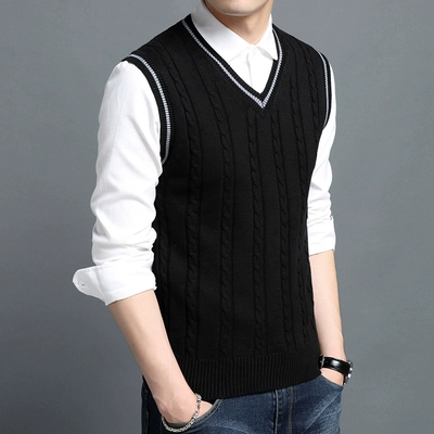 Áo len nam vest vest mỏng áo khoác mùa xuân và mùa thu của nam giới Hàn Quốc phiên bản của xu hướng không tay áo len mỏng áo len khoác mỏng Dệt kim Vest