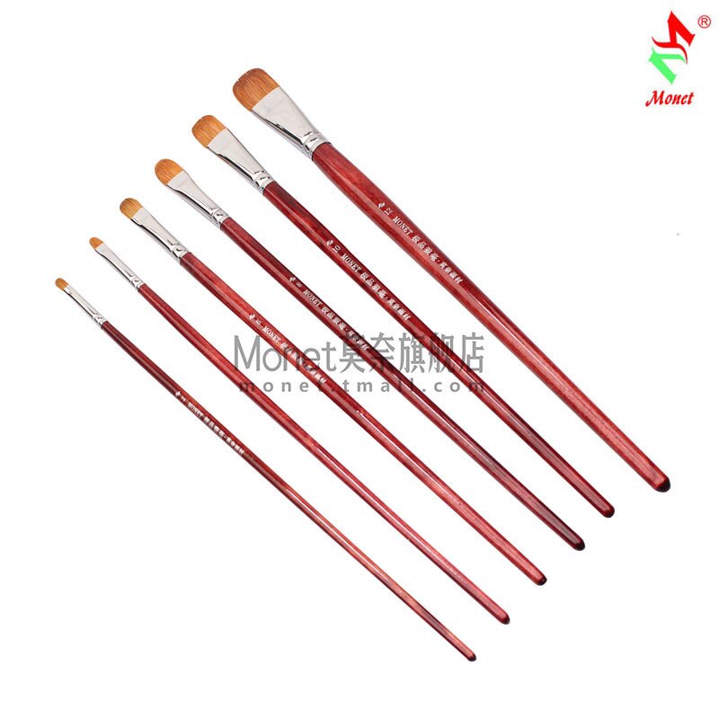 MONET Monet Flat Head Pure Wolves oil Painting pen Water Pink Painting pen 6 Suit Exam Special Hands
