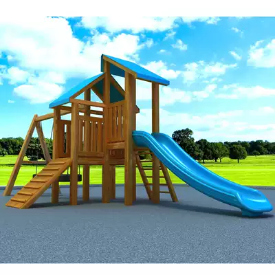 Little genius large slide kindergarten amusement facilities children outdoor wooden toy combination outdoor wooden slide