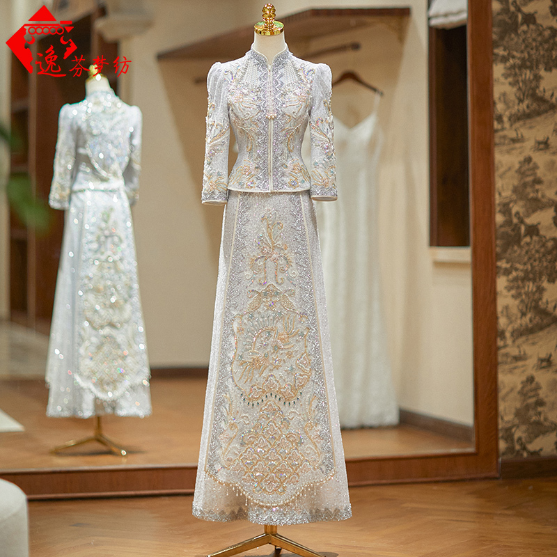 High-End Ice Blue Xiuhe Dress 2026 New Wedding Dress Chinese-Style Bridal Gown Dragon and Phoenix Robe Age-Reducing Slimming Wedding Dress for Summer High-End Ice Blue Xiuhe Dress 2026 New Wedding Dress Chinese-Style Bridal Gown Dragon and Phoenix Robe Age-Reducing Slimming Wedding Dress for Summer