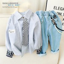 Boys Academy style lapel collar shirt 2021 spring new products Young Children Fashion Joker shirt baby tide childrens clothing