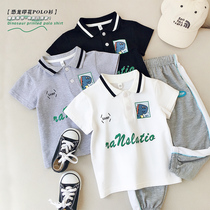 Boy cotton polo shirt 2021 summer new small children letter printing base shirt baby Joker coat tide