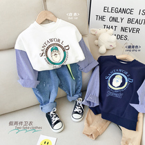 Boy Literature and Art Fan Weyi 2021 spring new small childrens joint sleeve Joker pullover jumper baby Foreign style childrens clothing