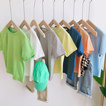 Childrens loose T-shirt 2020 Summer new baby Joker cotton short sleeve small child candy color solid color top