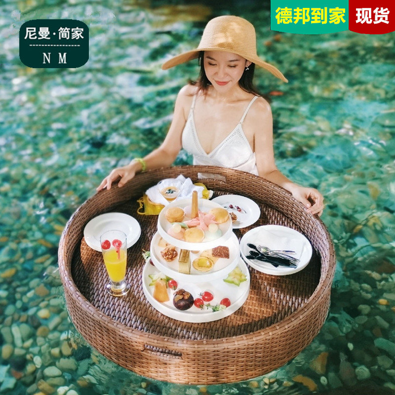 Rattan Floating Tray Bali Vietnam Net Red Basket B&B Hotel Villa Pool Beach Water Breakfast Tray