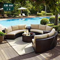 Outdoor Rattan Sofa Round Vines Chair Semi-circle Courtyard Casual Vines Terrace Garden Arched Living-room Combined Furniture