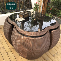Outdoor Rattan Chair Patio Sofa Outdoor leisure Living room Sales floor Rattan Sofa Open-air Garden Tea Table Combinations