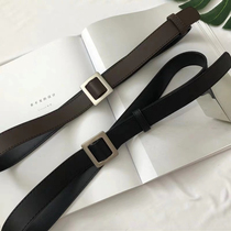 Non-porous square buckle thin belt BF black soft belt student chic simple Joker jeans belt no punch