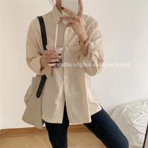 Vegetable vintage Hong Kong style white cotton solid white shirt female Korean top early spring new base lining