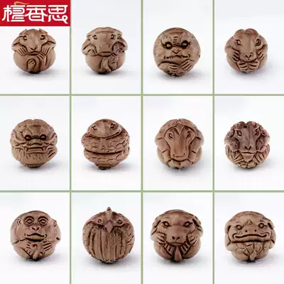 Hand-carved old sandalwood twelve zodiac pendant pendant necklace original year carved beads mouse cow Dragon Snake Horse