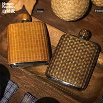 Natural Home Bamboo portable wine maker Two little wine bottles carry with them a stainless flat retro country wind kettle