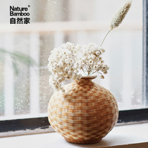 Nature home bamboo silk buckle porcelain body bamboo vase Japanese flower decoration furniture living room decoration dry flower ceramic flower pot