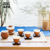 Natural Home Tea Bowl White Porcelain Tea Cup Flowers Good Moon Round Four Gentlemen Tea Set Bamboo Wire Buckle Cover Bowl Porcelain Tire Tea Set Suit