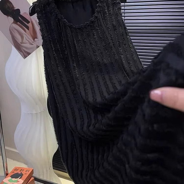 Plus Size Women's Clothing 150kg Black Slimming Korean Style Sleeveless Dress for Fat Women Summer Loose Age-Reducing Over-The-Knee Tank Dress