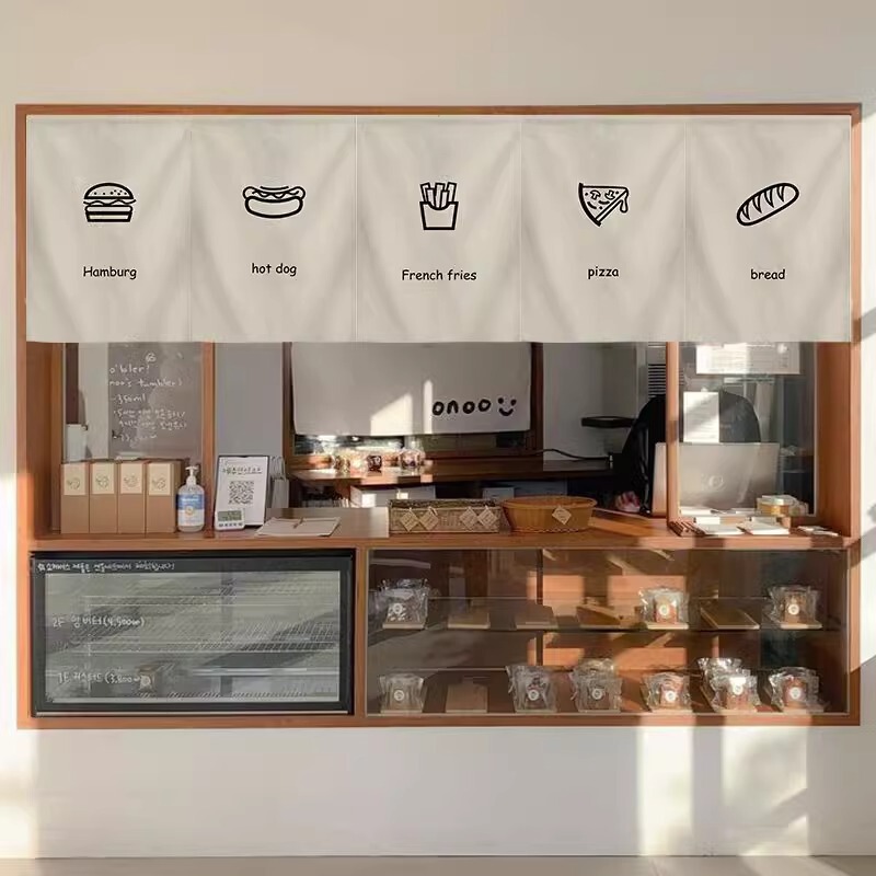 Japanese-Style Door Curtain Triangular Flag Short Curtain Counter Decoration Small Hanging Flag Kitchen Door and Window Blocking Curtain Partition Fabric Half Curtain