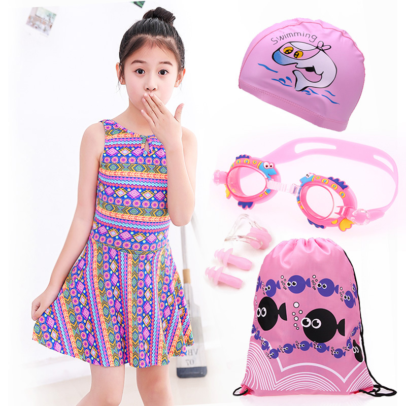 Girl Swimsuit Korean Version Conjoined Princess Dress Style Baby Cute Swimsuit Girl Students National Wind Swimming Suit