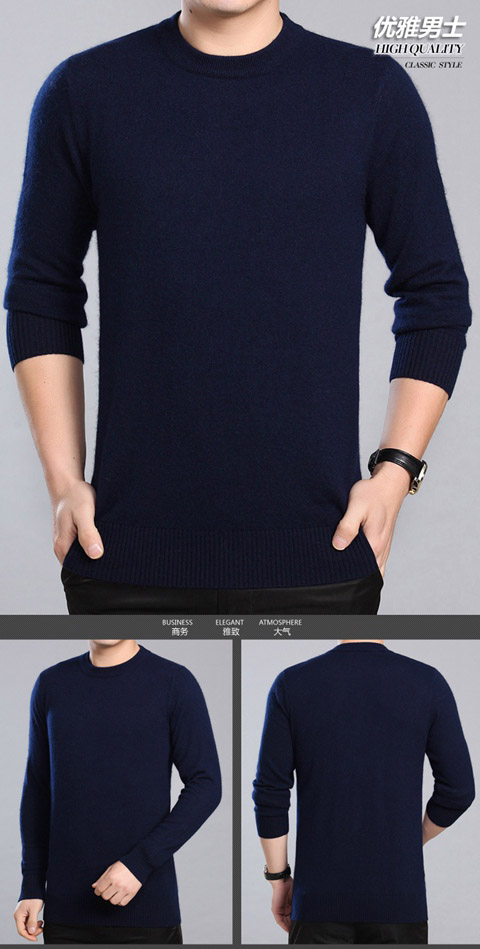 Ordos City Áo thun cổ tròn cho nam cổ dày Áo len cổ điển 100% cashmere quần áo thời trang nam