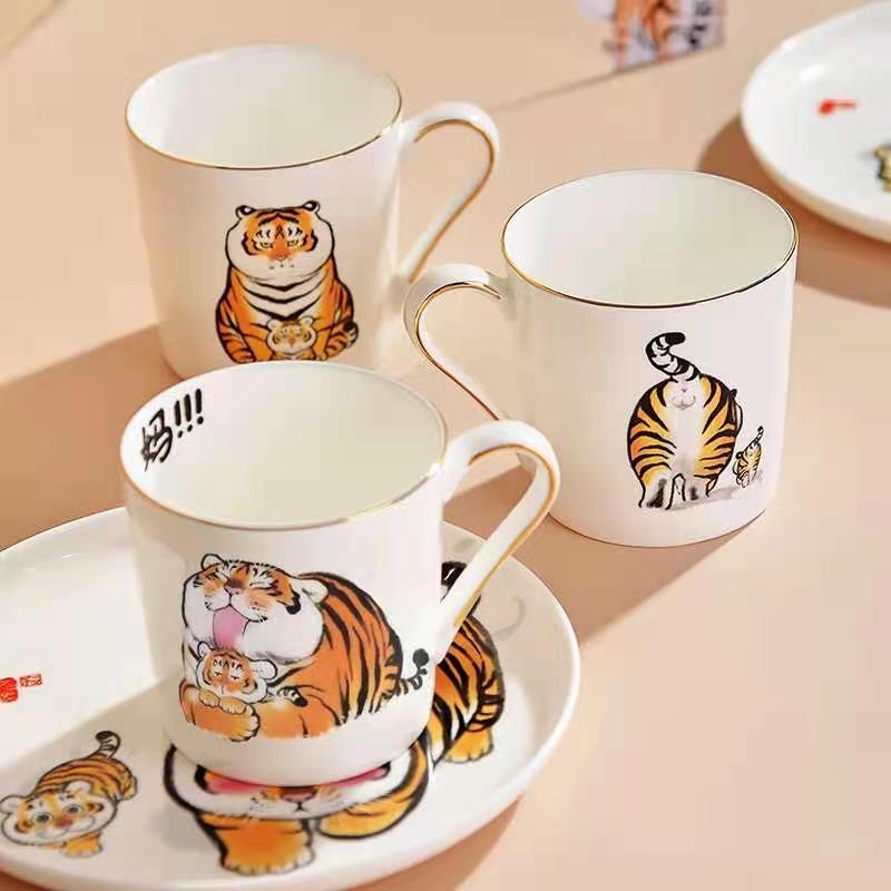 Tiger year limited cup fat tiger cute cartoon creative bone china plate afternoon tea mark coffee cup