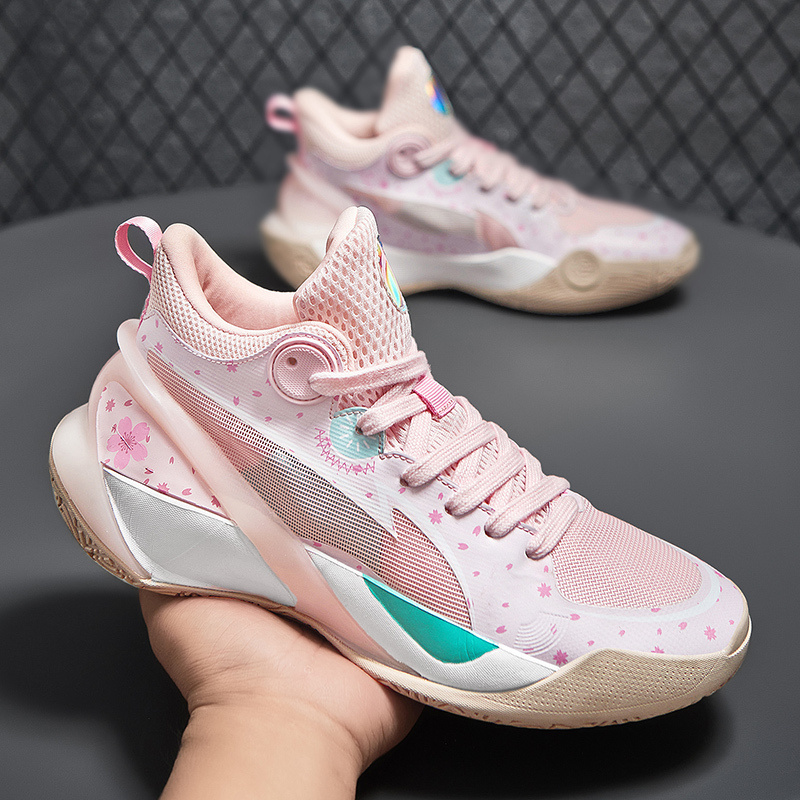 Sonic 10 Basketball Shoes Men's Cherry Blossom Pink 11 Shock-Absorbing Breathable Practical Sports Shoes for Teenagers, Middle and Older Children, Students, and Women