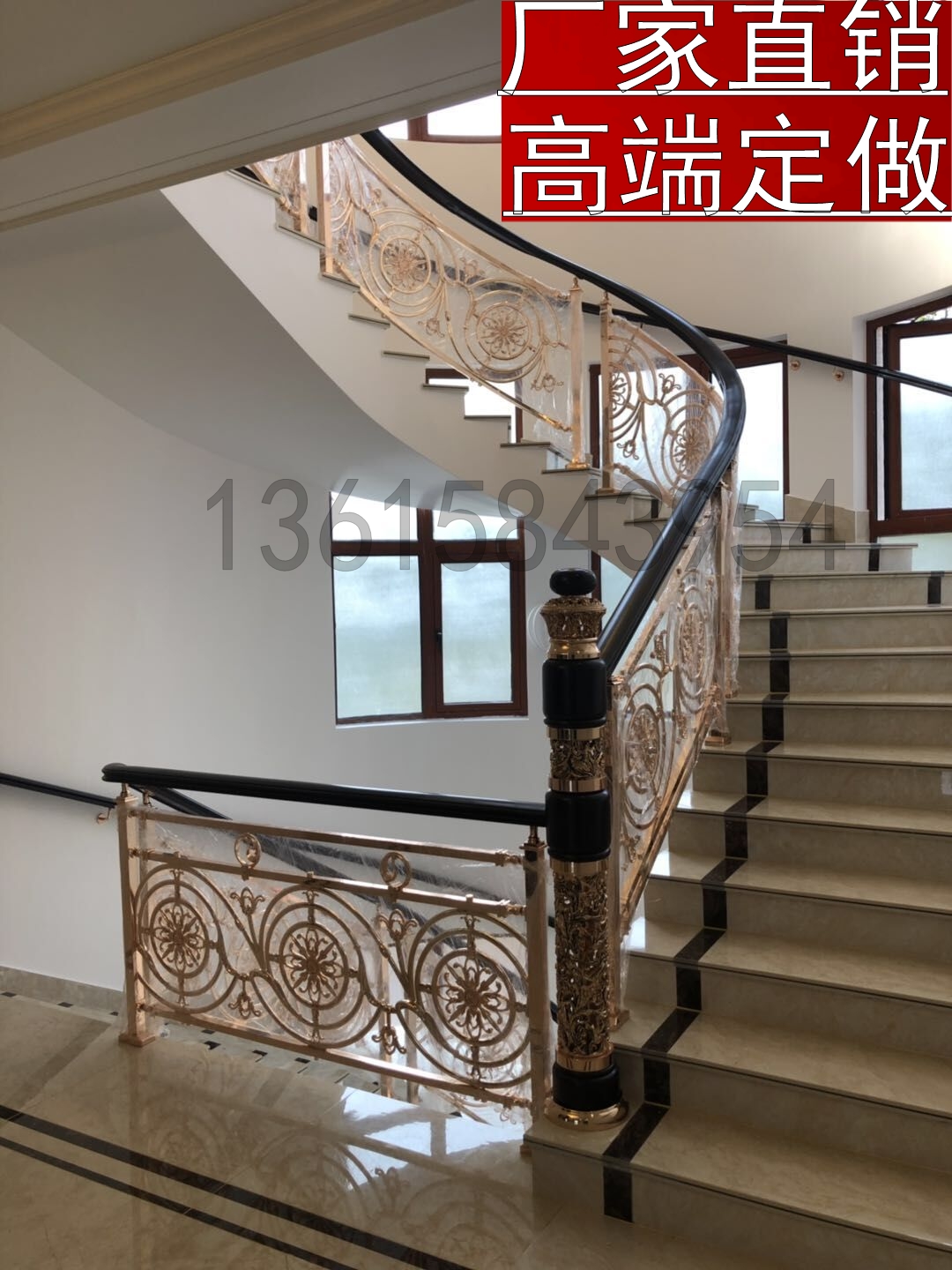 European-style gold-plated aluminum alloy guardrail floating window all copper gold-plated handrail compound staircase simple villa hotel staircase