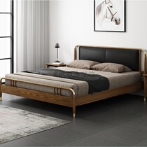 Nordic Log Workshop Willpower Light Extravagant Solid Wood North American Oak Minima Chinese Leather Backrest Solid Wood Soft Bed