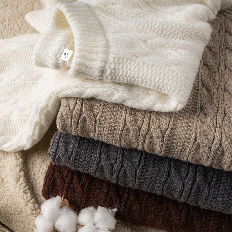 Japanese Retro Heavyweight High-End Cable Knit Crew Neck Sweater for Autumn and Winter, Solid Color, Loose, Thick, Warm Knitwear for Men