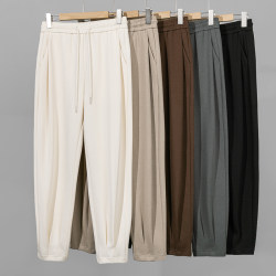 Japanese Retro 250g Heavyweight Double-Sided Cotton Straight-Leg Casual Pants Solid Color with Pleated Hem Design Versatile Sweatpants