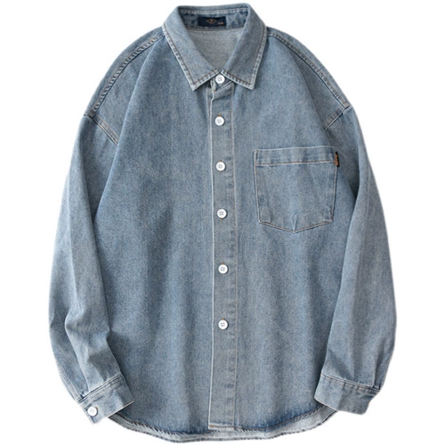 Японская ретро осенняя джинсовая цветная рубашка для отдыха, куртка подходит для мужчин и женщин