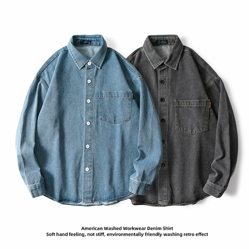 Японская ретро осенняя джинсовая цветная рубашка для отдыха, куртка подходит для мужчин и женщин