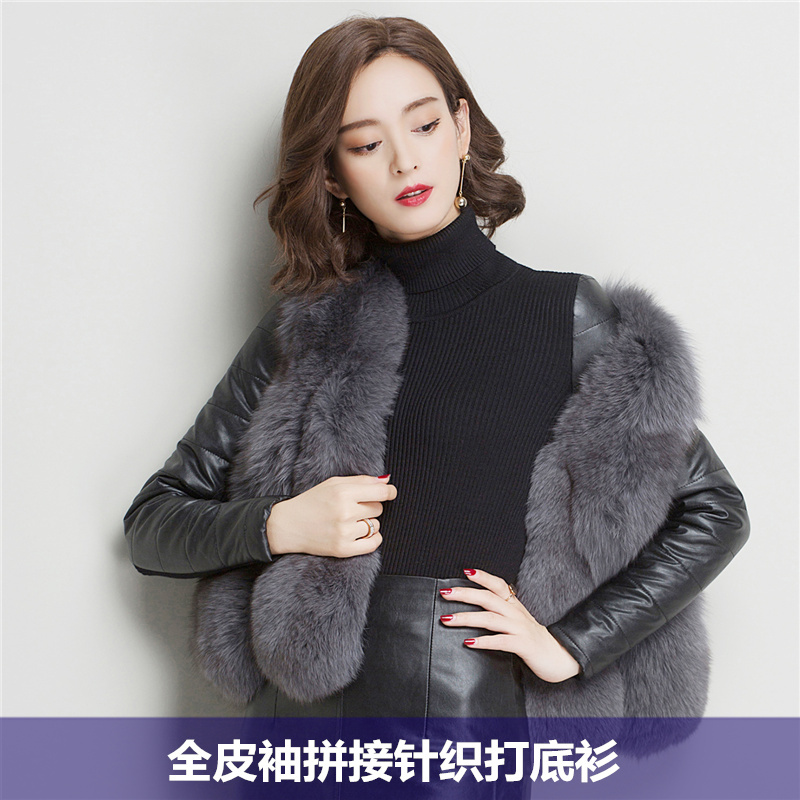 Full Leather down Cotton Sleeve Base Layer Sweater for Women in Autumn and Winter, Fleece-Lined Sweater with Fur, Thickened Inner Cotton Sleeve Knitwear
