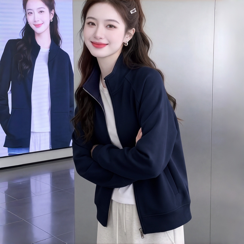 Cardigan Sweatshirt Jacket for Women, Spring and Autumn 2026 New Style, Stand-Up Collar Knitted Sportswear, Baseball Jacket, Fleece-Lined Top Cardigan Sweatshirt Jacket for Women, Spring and Autumn 2026 New Style, Stand-Up Collar Knitted Sportswear, Baseball Jacket, Fleece-Lined Top
