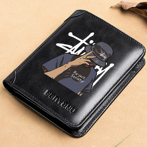 Кожаный модный короткий бумажник в стиле хип-хоп, картхолдер, из натуральной кожи, воловья кожа, подходит для подростков, подходит для студента