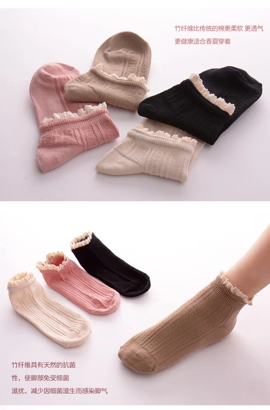 5 đôi mùa xuân và mùa hè rừng retro ống ngắn vớ nữ bằng sợi tre vớ ren nữ vớ vớ
