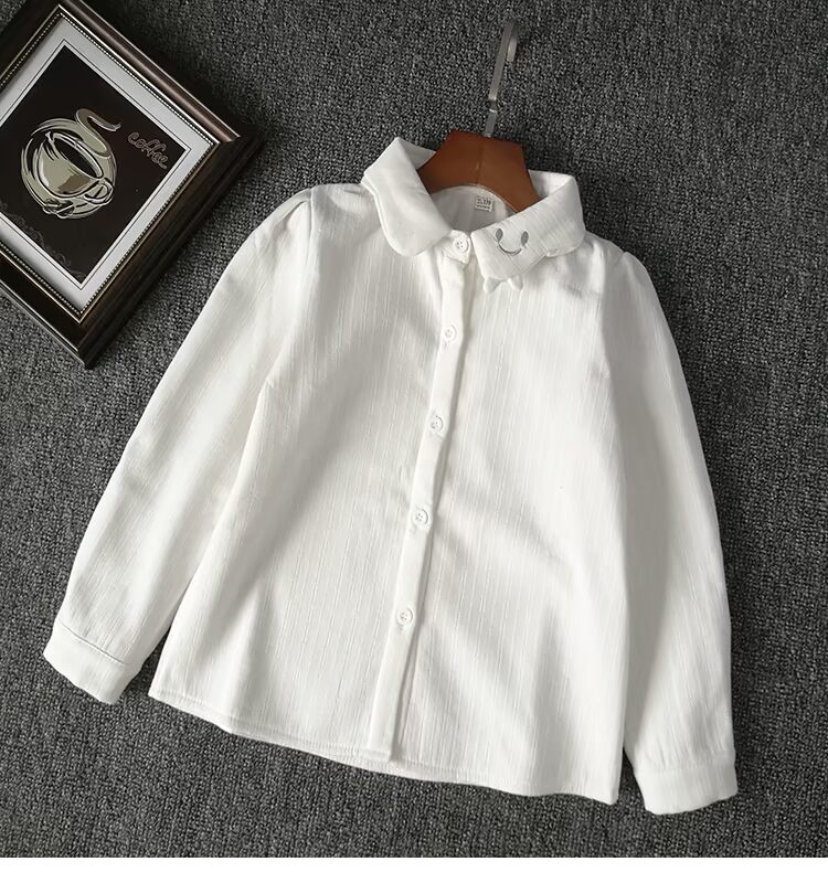 Cô gái cộng với áo sơ mi nhung trắng dễ thương ve áo sơ mi cotton trẻ em Hàn Quốc mùa thu đông ấm áp áo sơ mi áo sơ mi bé trai xuất khẩu