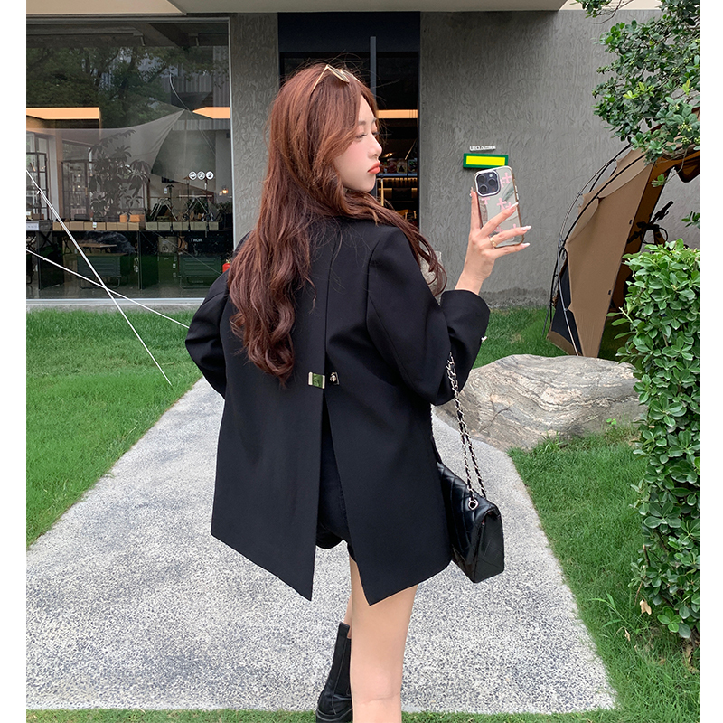 Shenyu Xiaoshan Black Blazer with Back Slit for Women, High-End Goddess Style, Casual Spring and Autumn New Blazer