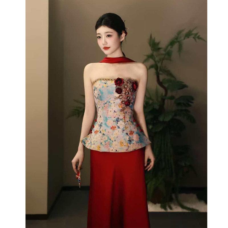 New Chinese-Style Morning Robe for Women, Bridal Engagement Dress, 2026 New Model, High-End, Light Luxury, Niche Style, Wedding Toast Dress