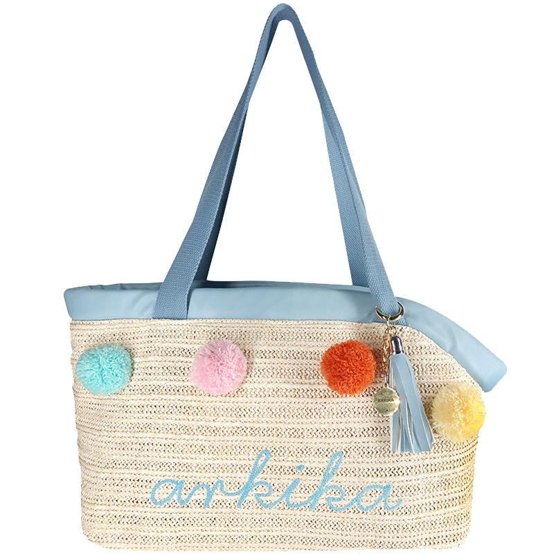 ARKIKA pet out bag cat and dog portable bag shoulder bag dog backpack summer breathable straw bag out of the cat bag
