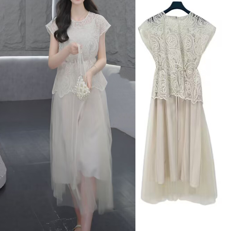 Xige Shengdiao Summer New Light Luxury Retro Embroidered Dress Fashionable and Elegant Two-Piece Dress 25221404