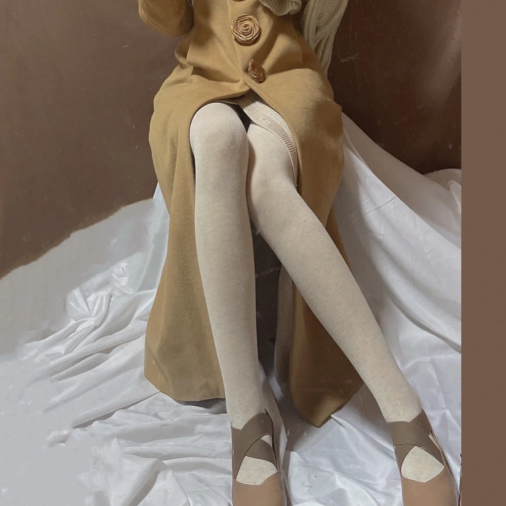Wanwan Anna same autumn and winter oatmeal camel rice white milk tea color micro-pressed slimming pure cotton plus velvet thick bottoming pantyhose